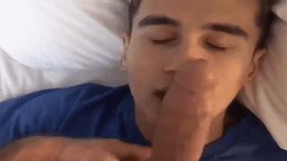 Boy Sucks large cock in bed