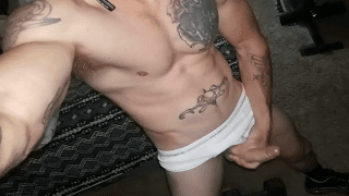 Hunky tattoo underwear guy flashes dick for cam